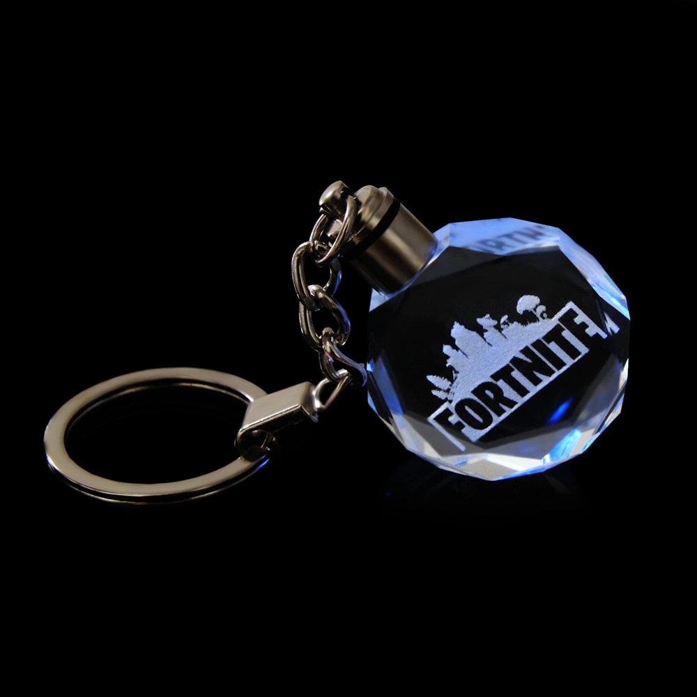 Fashion 3D Laser Crystal Glass LED Key Ring